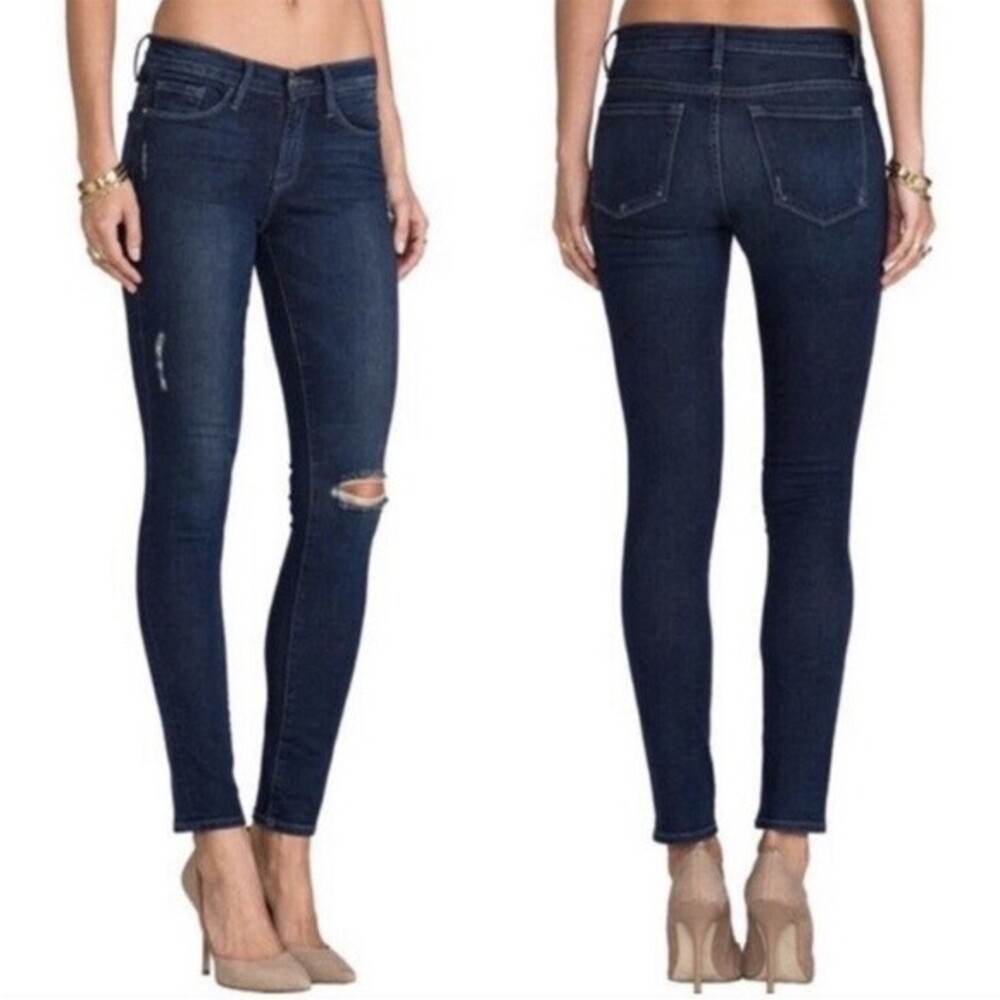 Frame Denim Le Skinny de Jeanne in Distressed Dark Rinse, Size 26